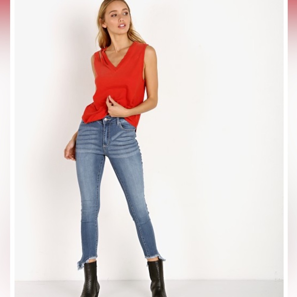 EVIDNT Los Angeles Women's Denim Laurel Skinny Jeans Raw Hem NWT 27